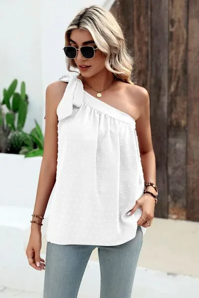 Explore More Collection - Swiss Dot Single Shoulder Tank