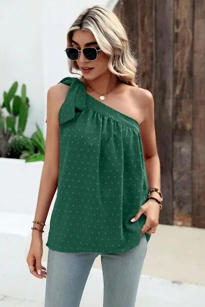Explore More Collection - Swiss Dot Single Shoulder Tank