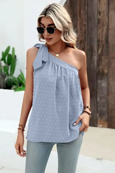 Explore More Collection - Swiss Dot Single Shoulder Tank