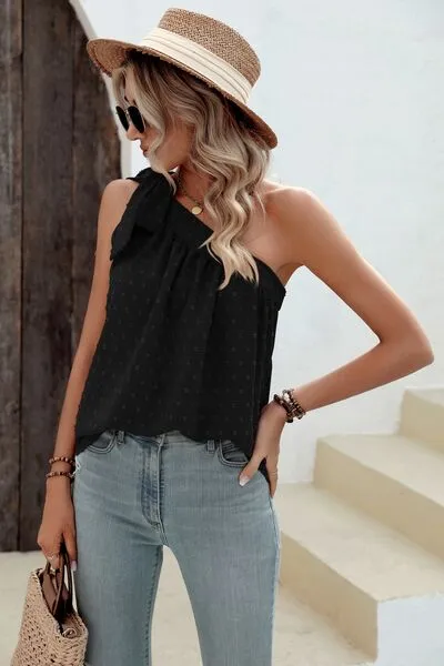 Explore More Collection - Swiss Dot Single Shoulder Tank
