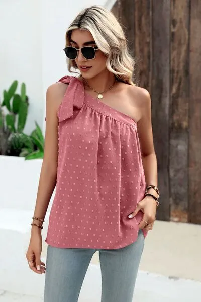 Explore More Collection - Swiss Dot Single Shoulder Tank