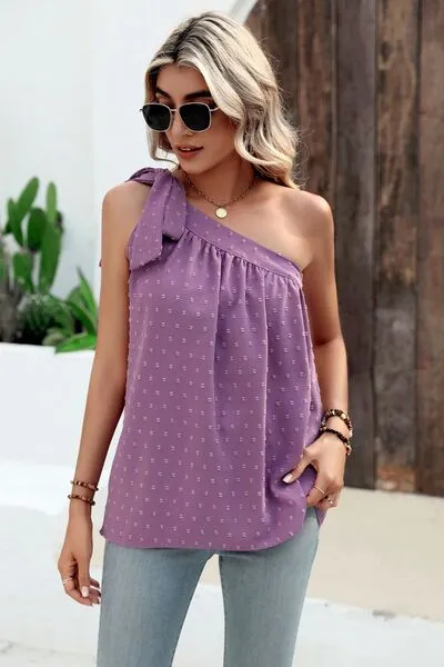 Explore More Collection - Swiss Dot Single Shoulder Tank