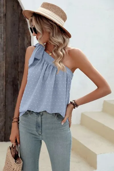 Explore More Collection - Swiss Dot Single Shoulder Tank