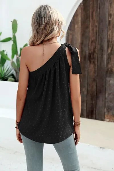 Explore More Collection - Swiss Dot Single Shoulder Tank