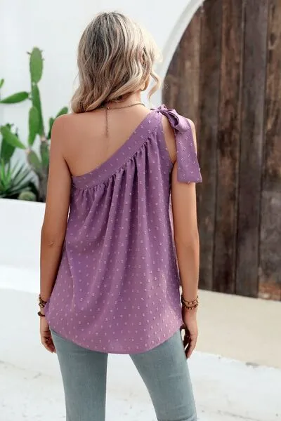 Explore More Collection - Swiss Dot Single Shoulder Tank