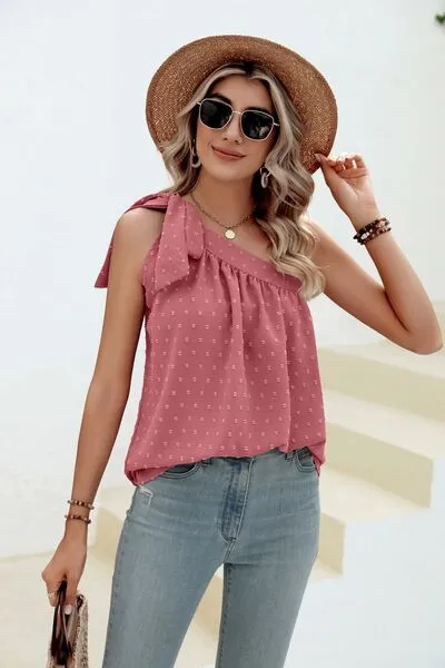 Explore More Collection - Swiss Dot Single Shoulder Tank