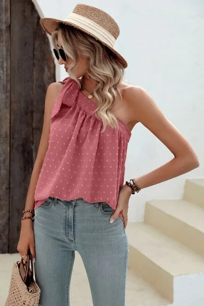 Explore More Collection - Swiss Dot Single Shoulder Tank