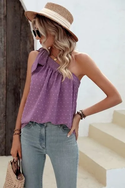 Explore More Collection - Swiss Dot Single Shoulder Tank