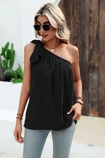 Explore More Collection - Swiss Dot Single Shoulder Tank