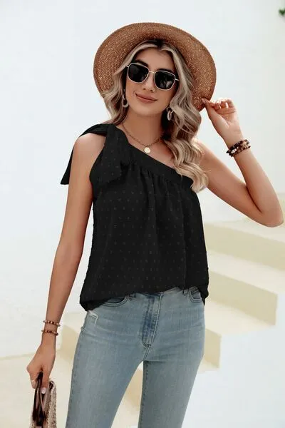 Explore More Collection - Swiss Dot Single Shoulder Tank