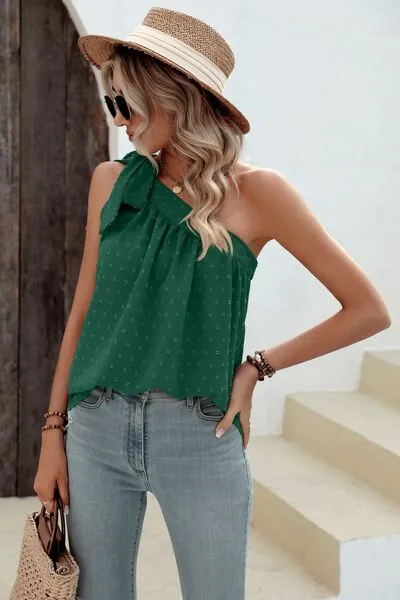Explore More Collection - Swiss Dot Single Shoulder Tank
