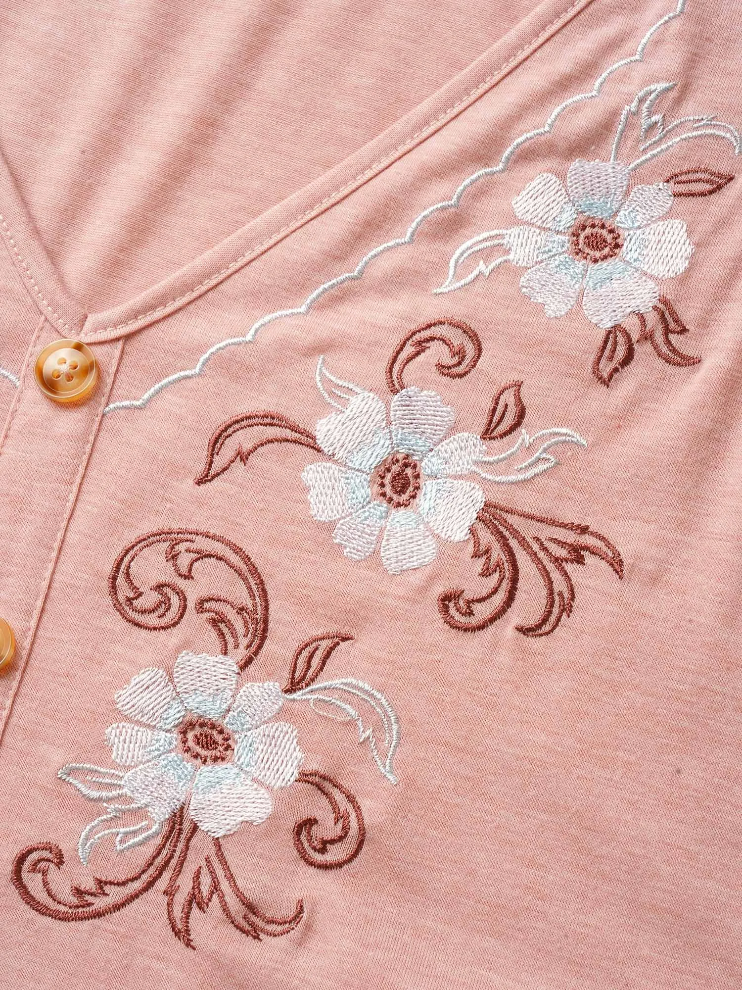 Floral Embroidered Button Detail Tank Top