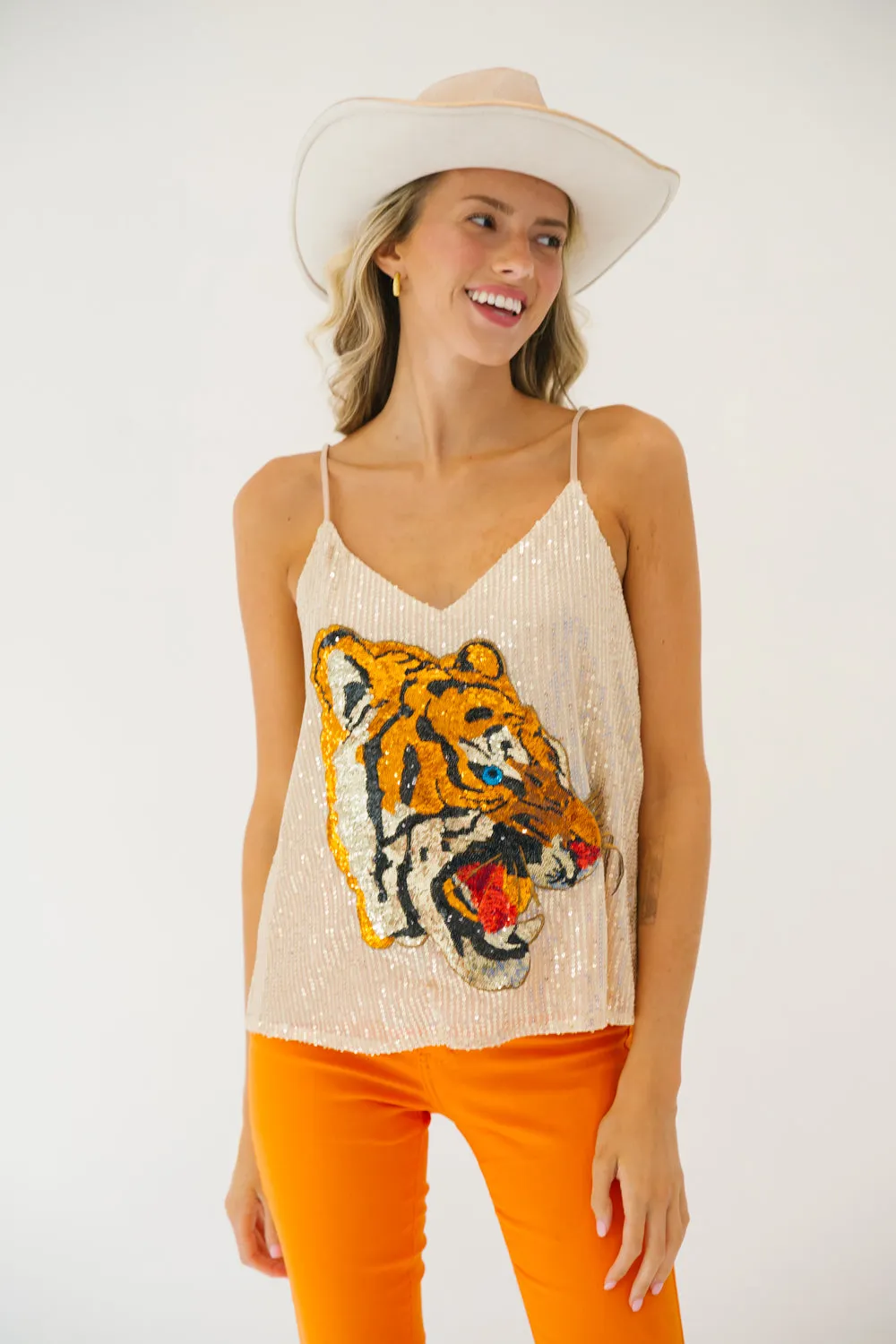 IN THE JUNGLE GOLD SEQUIN TANK