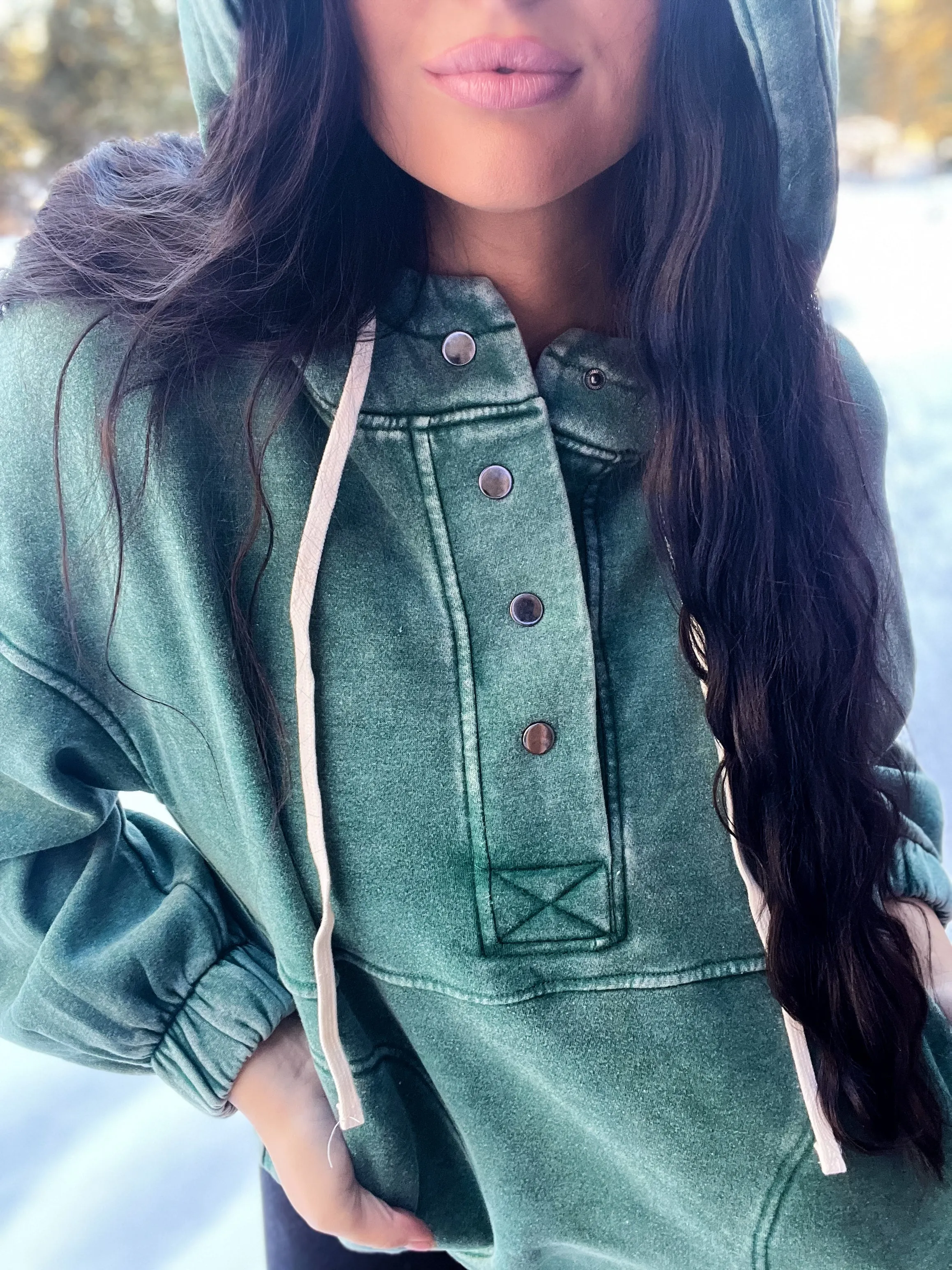 Just Comfort Oversized Fleece Pocket Hoodie- Dk Green