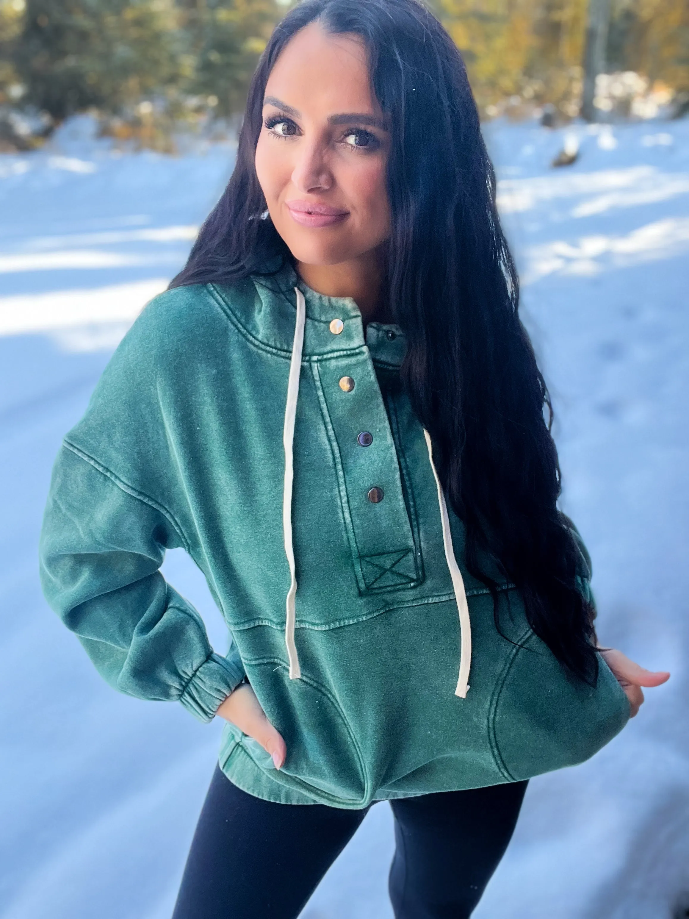 Just Comfort Oversized Fleece Pocket Hoodie- Dk Green