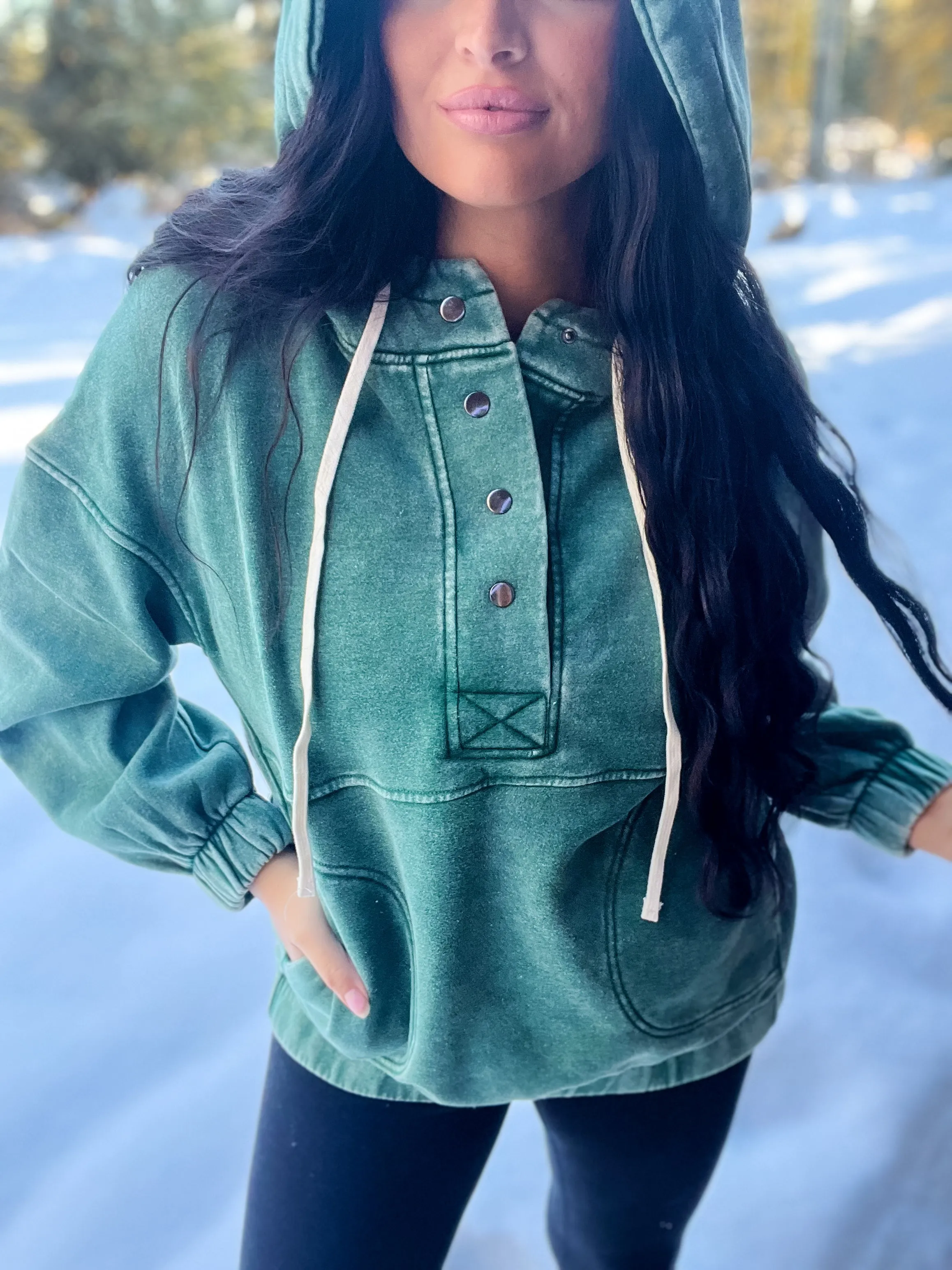 Just Comfort Oversized Fleece Pocket Hoodie- Dk Green