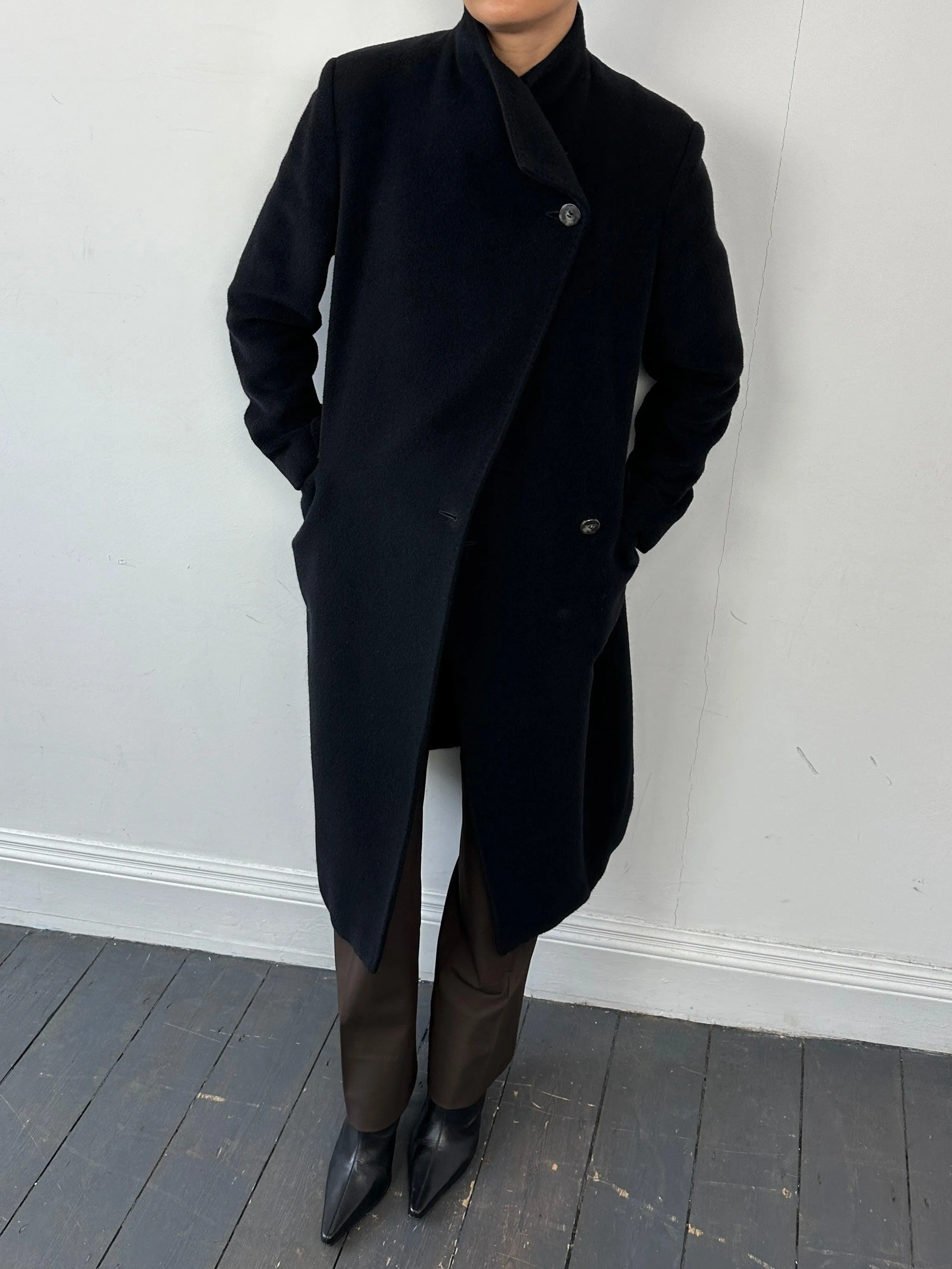 Max Mara Wool Cashmere Minimal High Neck Coat - M
