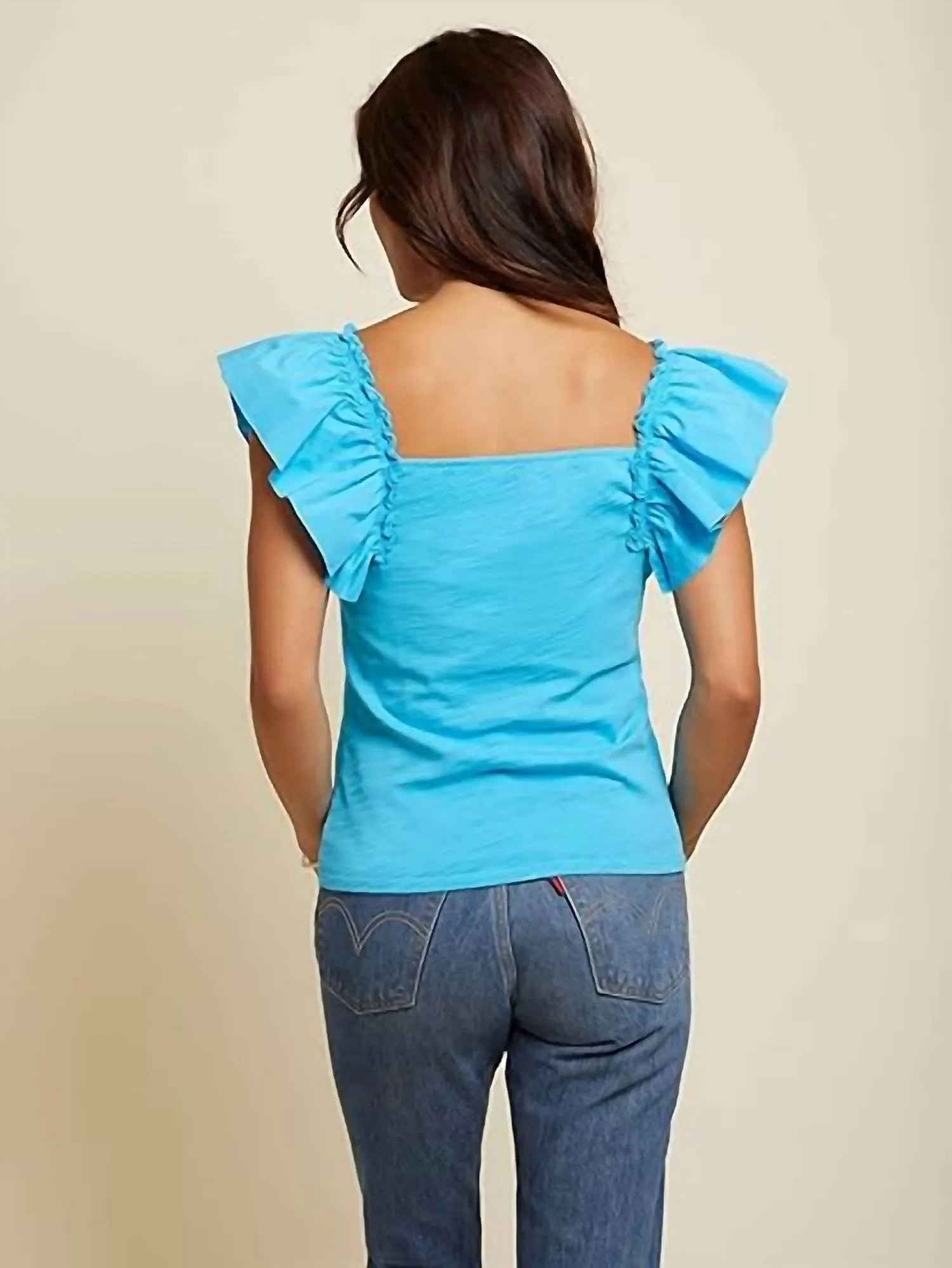 Misty Open Back Ruffle Tank Top In Bright Blue
