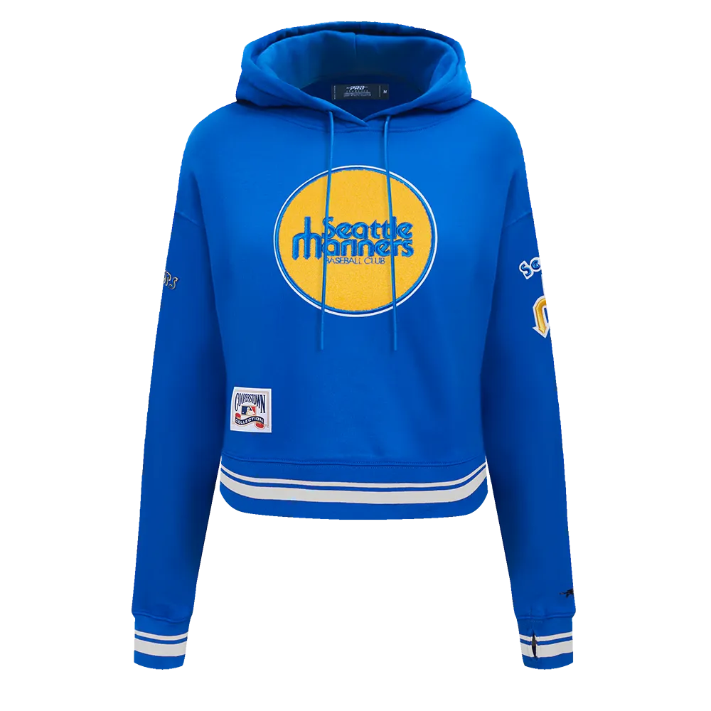 MLB SEATTLE MARINERS RETRO CLASSIC WOMEN'S RIB CROPPED PO HOODIE (ROYAL BLUE)