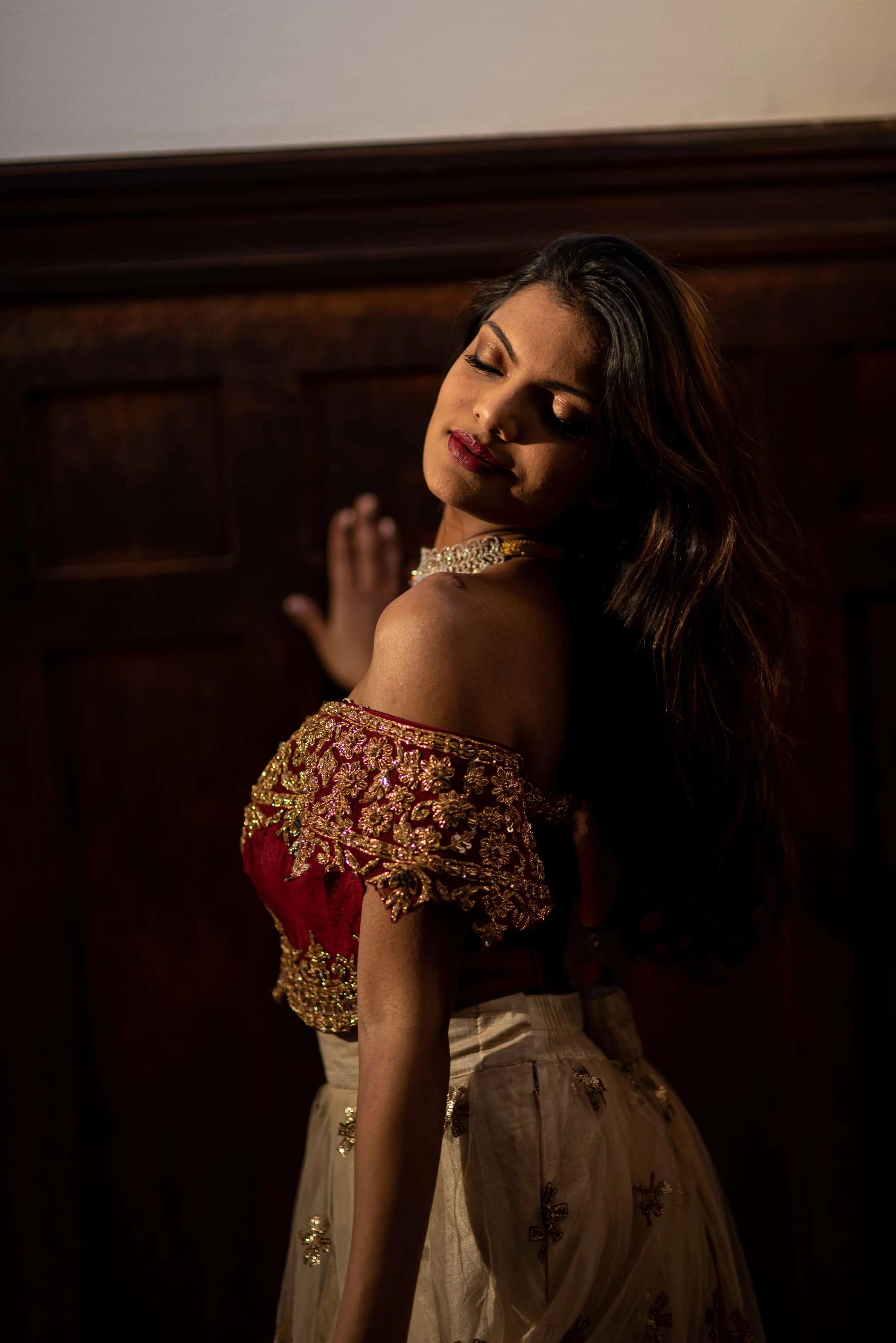 Opulent Maroon Beige Embroidered Crop Top and Skirt Set with Exquisite Embellishments