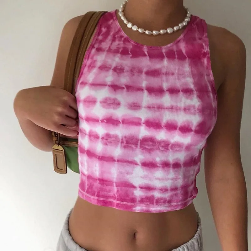 Plaid Tie Dye Casual Workout Tank Top Skinny Bralette Crop Top Sleeveless