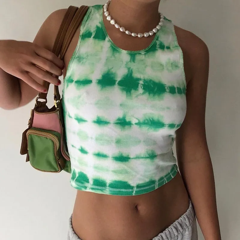 Plaid Tie Dye Casual Workout Tank Top Skinny Bralette Crop Top Sleeveless