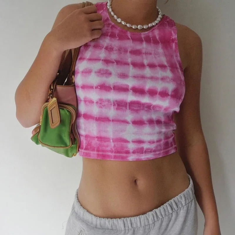 Plaid Tie Dye Casual Workout Tank Top Skinny Bralette Crop Top Sleeveless