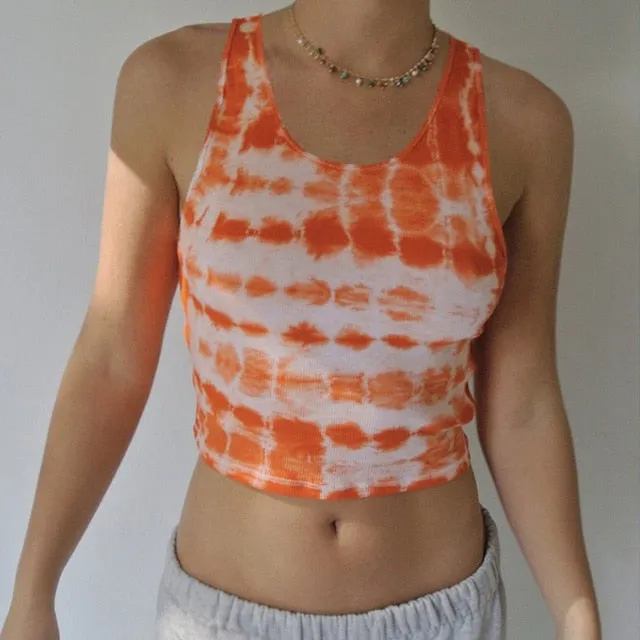 Plaid Tie Dye Casual Workout Tank Top Skinny Bralette Crop Top Sleeveless