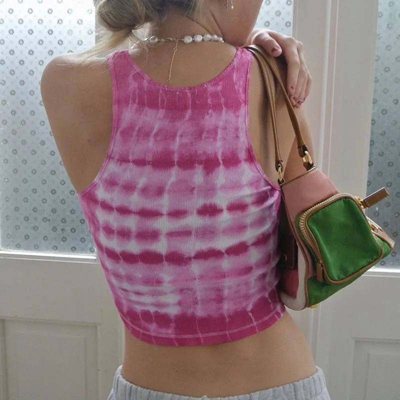 Plaid Tie Dye Casual Workout Tank Top Skinny Bralette Crop Top Sleeveless