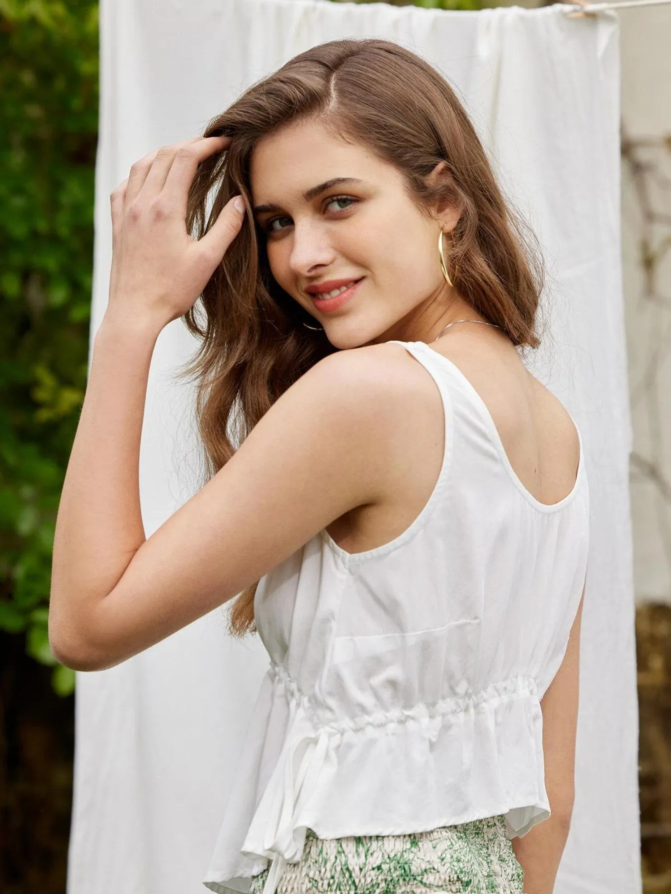 Plain U Neck Ruched Tank Top