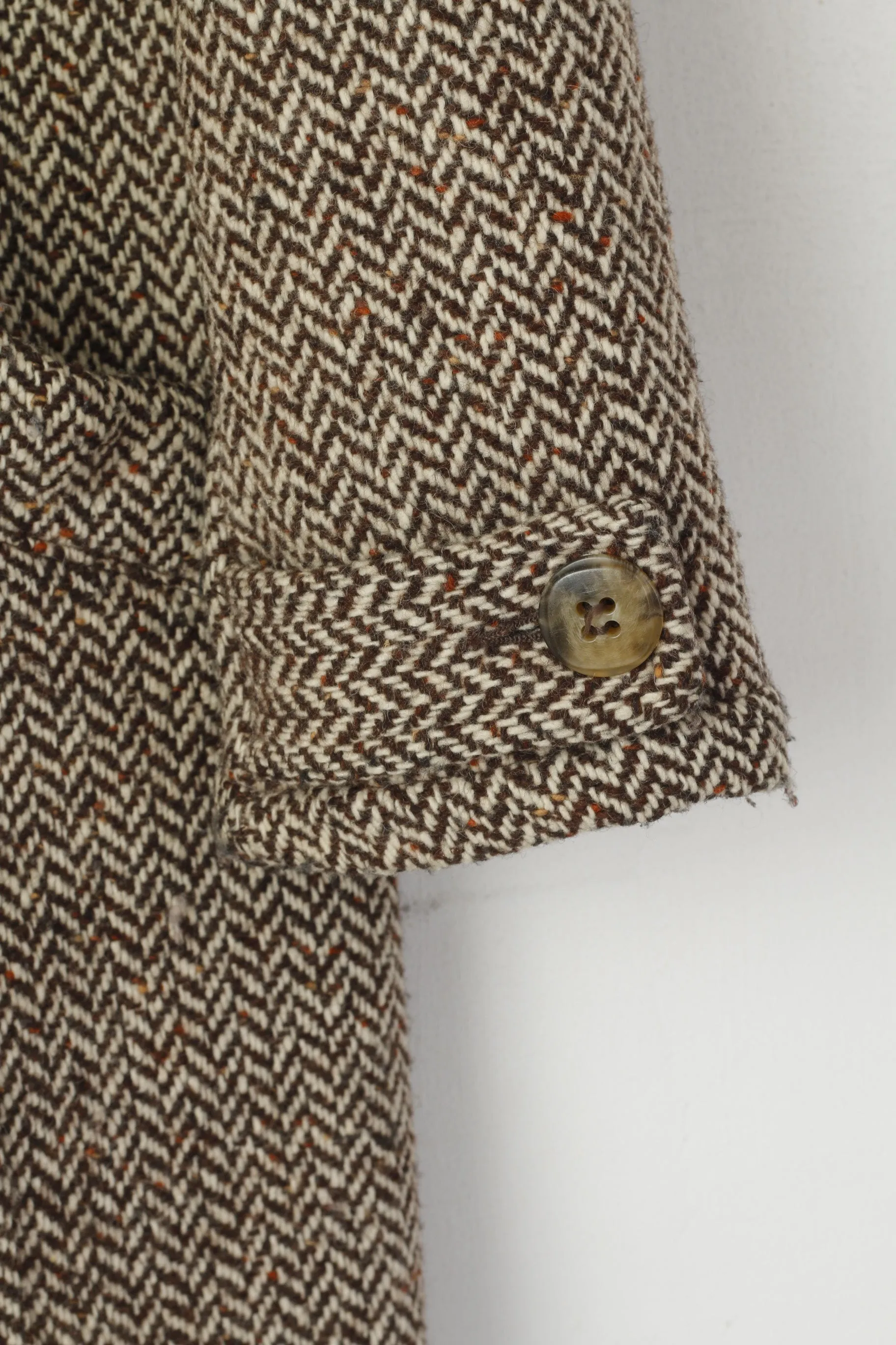 Replay Women XL (L) Coat Brown Wool Herringbone Double Breasted Vintage