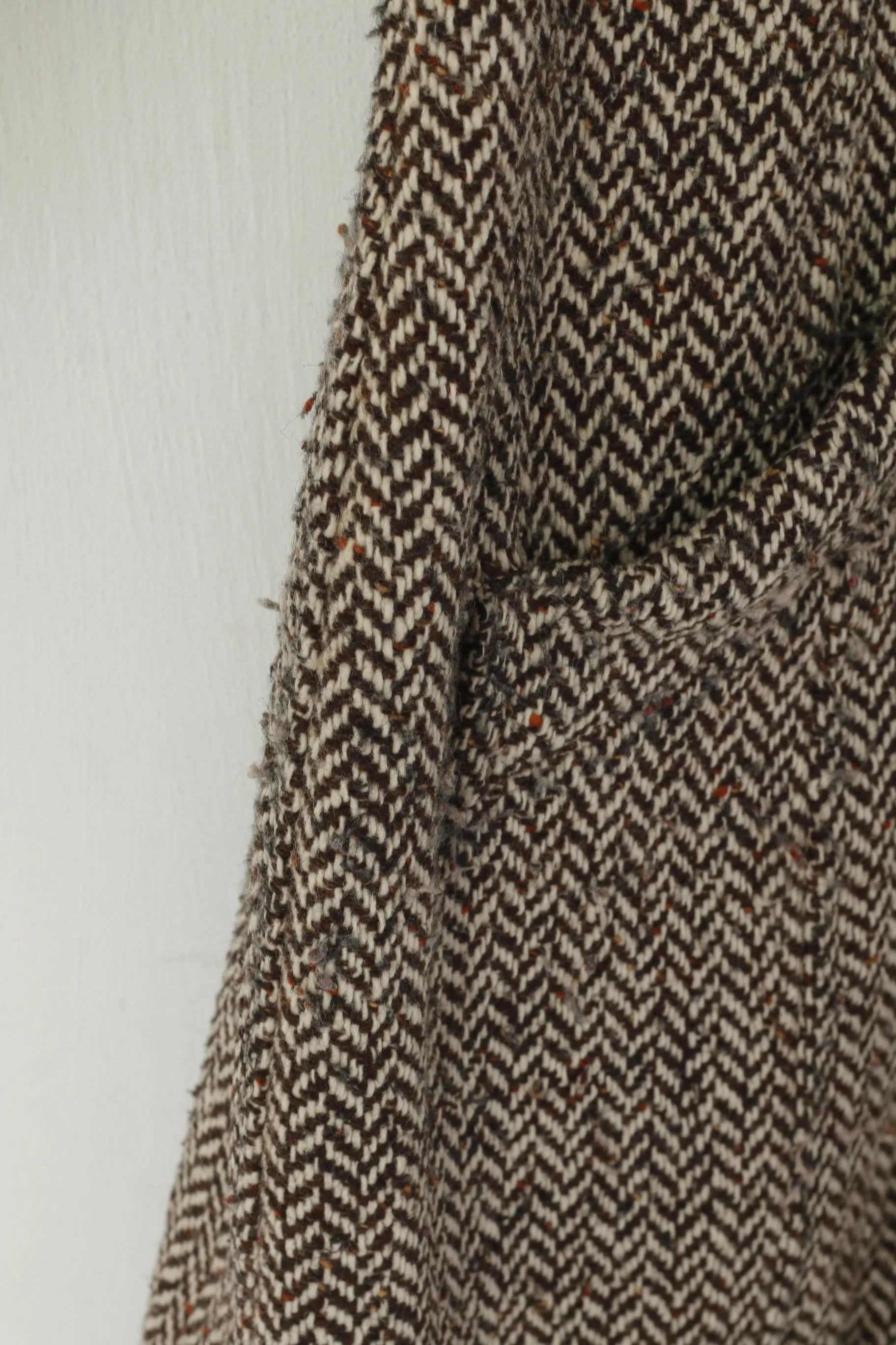 Replay Women XL (L) Coat Brown Wool Herringbone Double Breasted Vintage