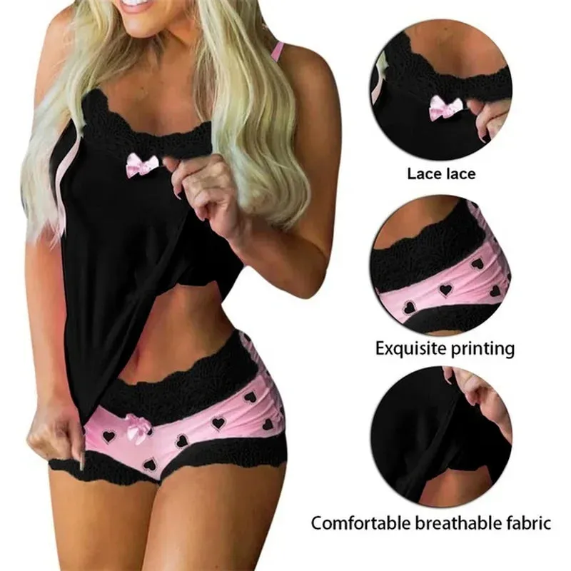 Sexy Lace Lingerie Set - Sheer Cami and Shorts Set