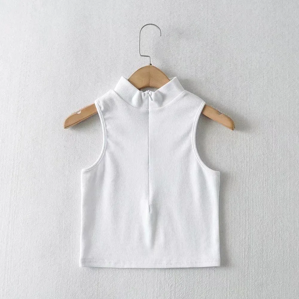 Sleeveless Women Solid Crop Tank Top