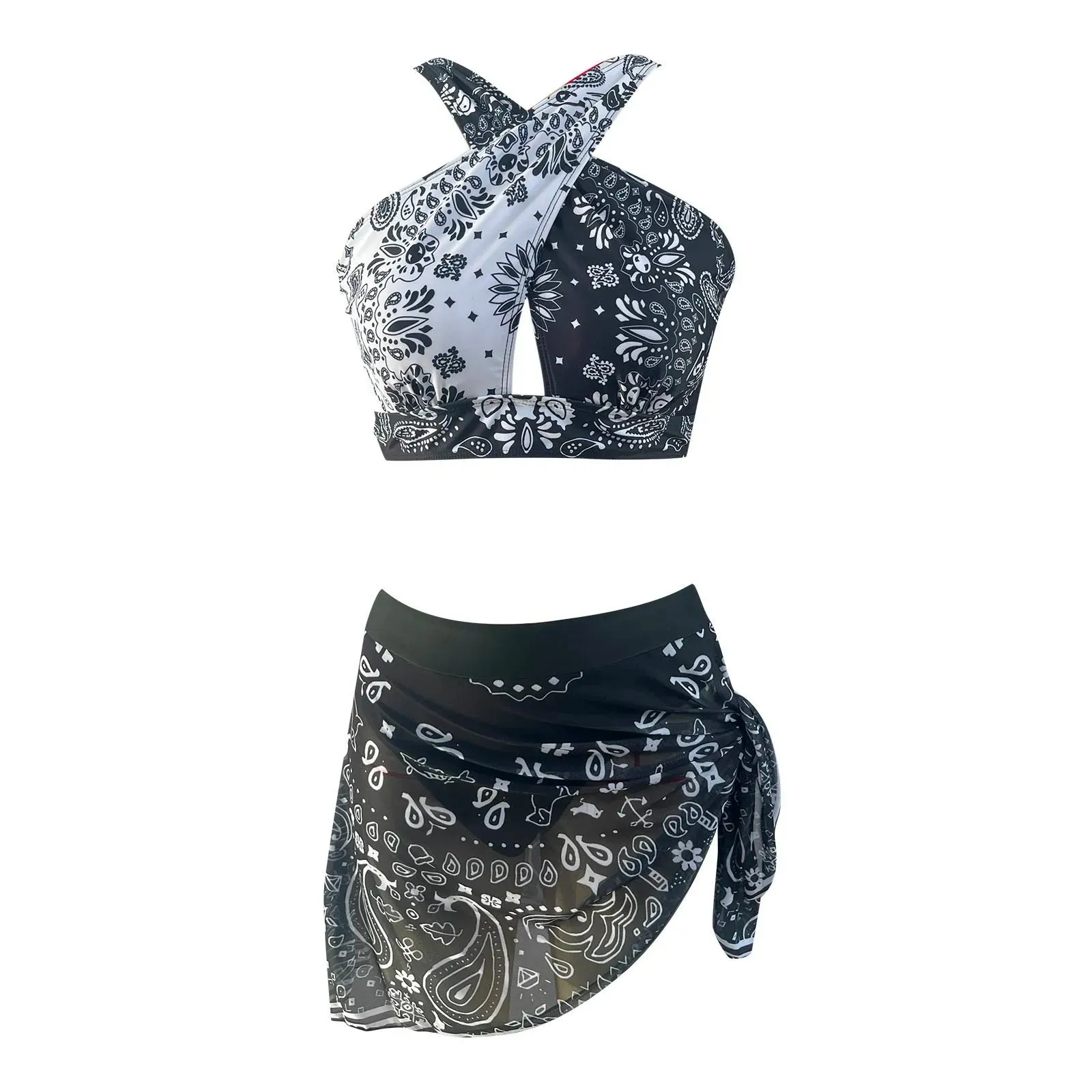 Split Style Push-Up Bikini Set with Cover Skirt