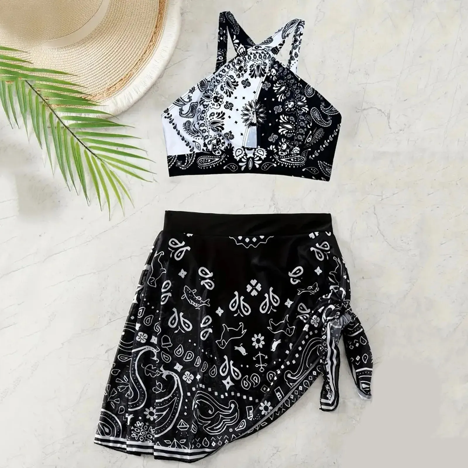 Split Style Push-Up Bikini Set with Cover Skirt