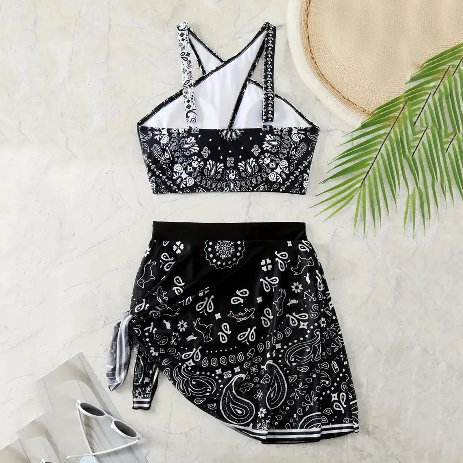 Split Style Push-Up Bikini Set with Cover Skirt