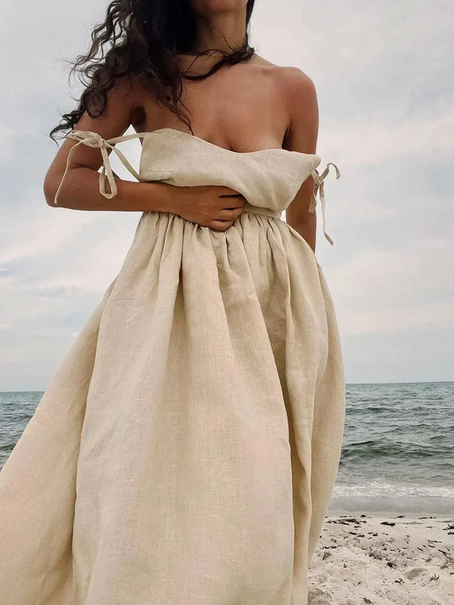 Spring Summer Beach Style Women Dress Vintage Loose A-line Sling Dress Hot Girl 100% Cotton V-neck Dress