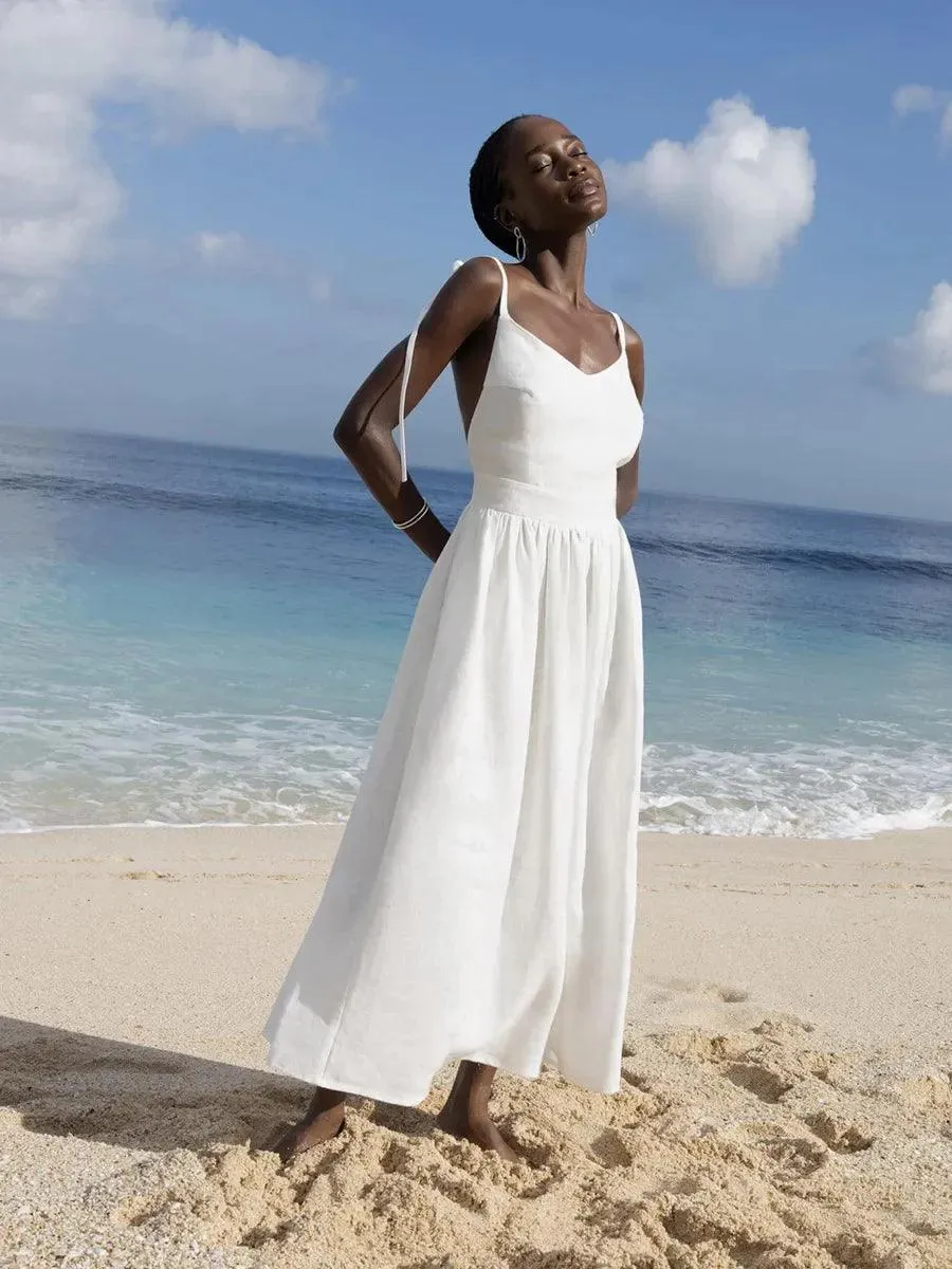 Spring Summer Beach Style Women Dress Vintage Loose A-line Sling Dress Hot Girl 100% Cotton V-neck Dress
