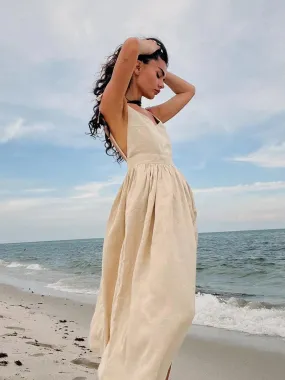 Spring Summer Beach Style Women Dress Vintage Loose A-line Sling Dress Hot Girl 100% Cotton V-neck Dress