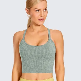 SYROKAN Women's Longline Sports Bra Padded Wireless Racerback Yoga Bras Crop Tank Tops