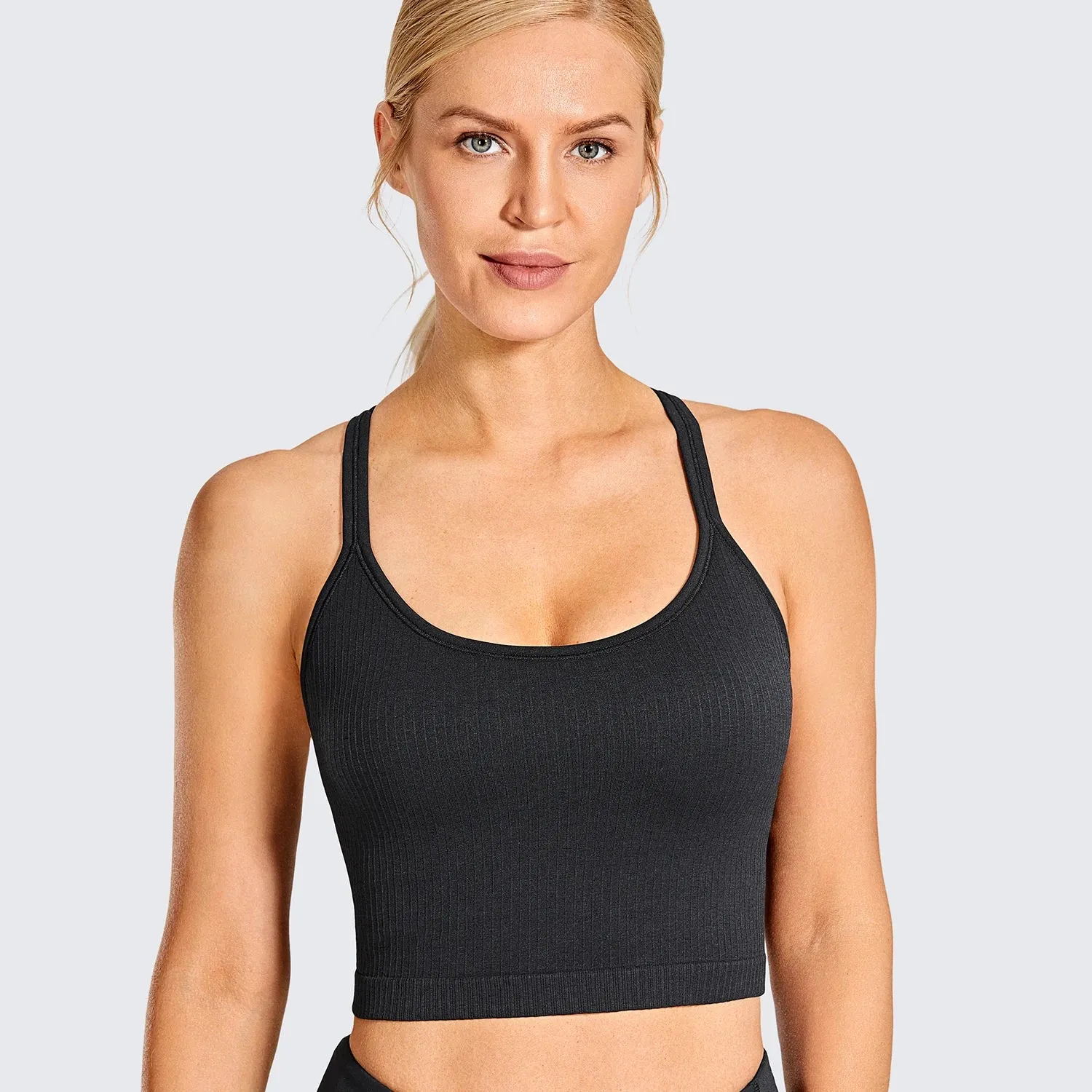 SYROKAN Women's Longline Sports Bra Padded Wireless Racerback Yoga Bras Crop Tank Tops