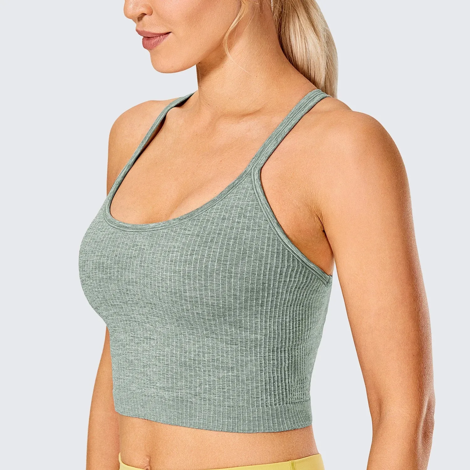 SYROKAN Women's Longline Sports Bra Padded Wireless Racerback Yoga Bras Crop Tank Tops
