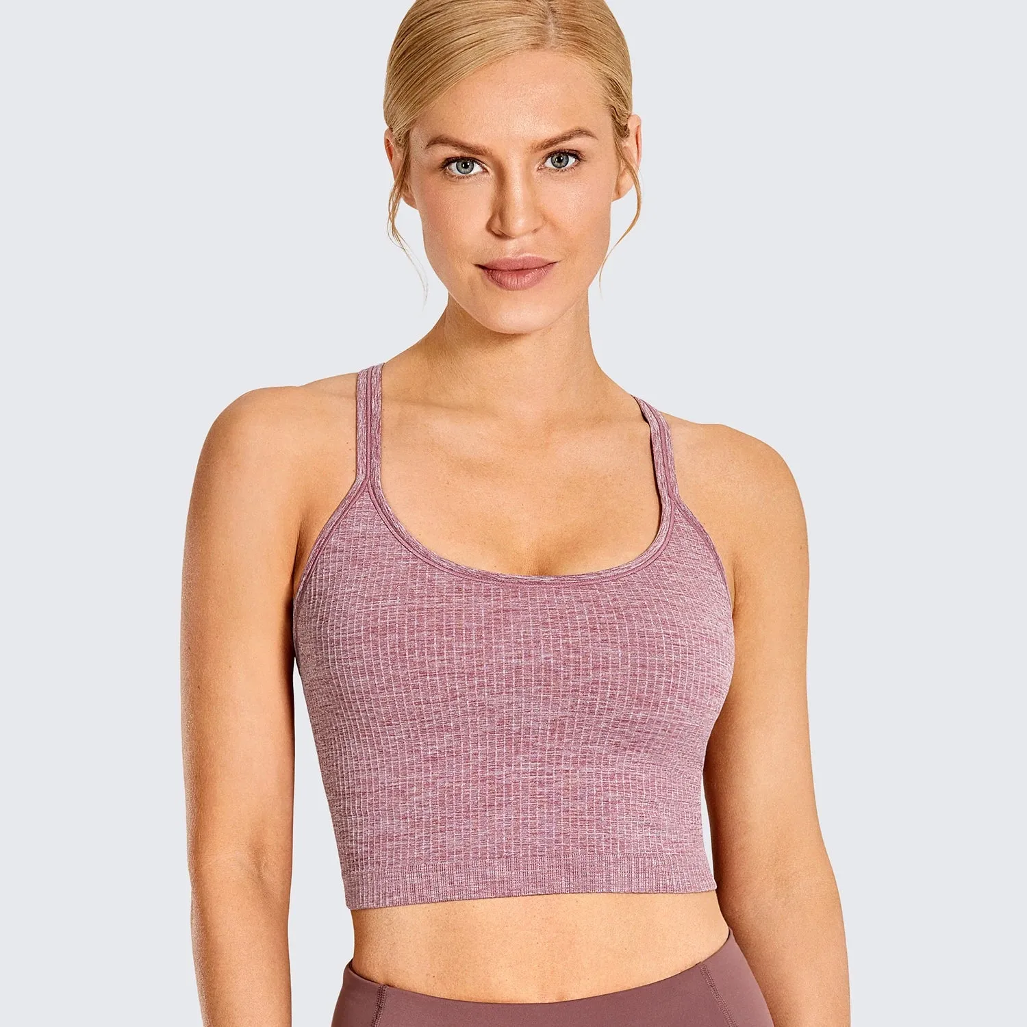 SYROKAN Women's Longline Sports Bra Padded Wireless Racerback Yoga Bras Crop Tank Tops