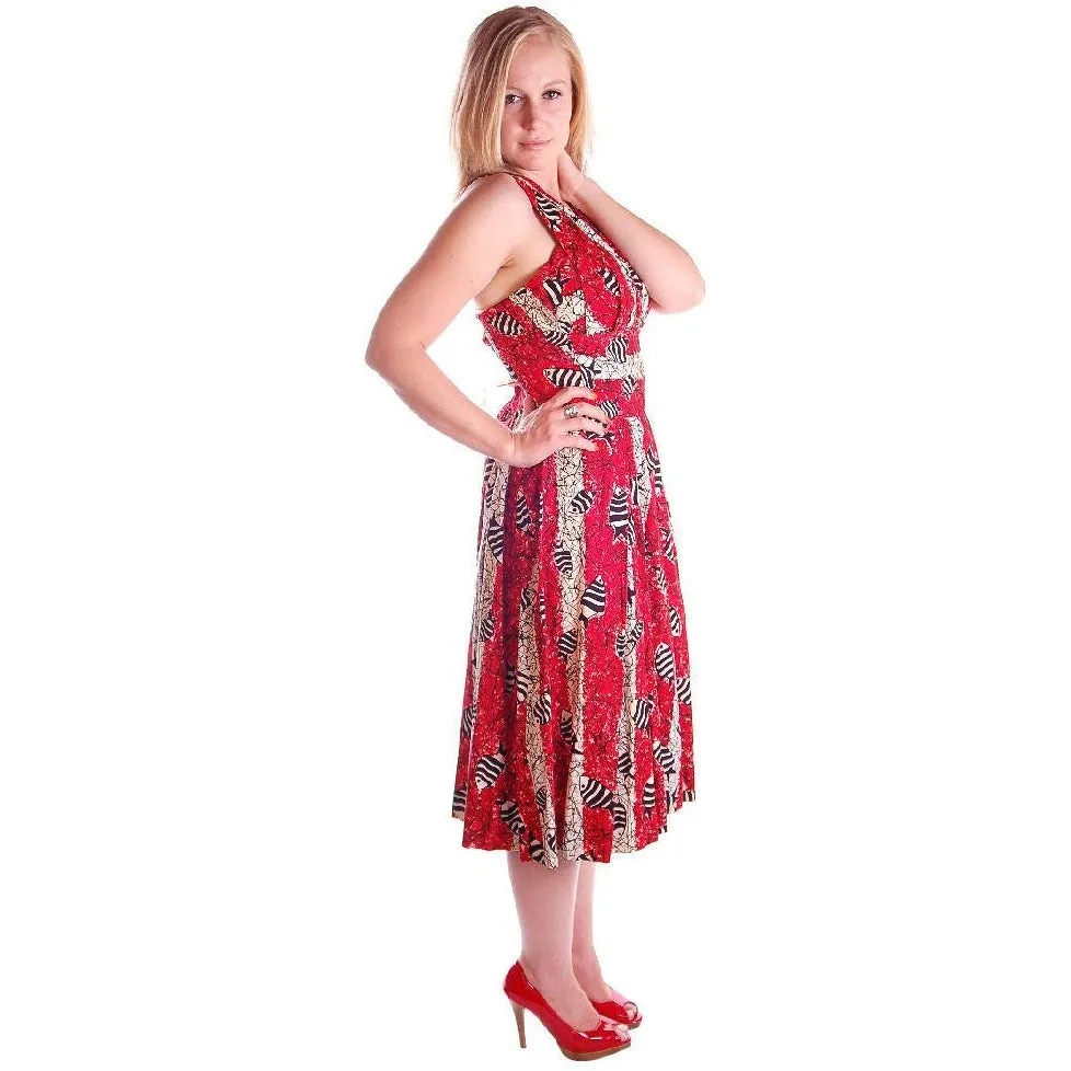Vintage Culottes Dress Red/ Black Angel Fish Print Whimsical 1940s M-L