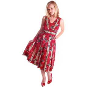 Vintage Culottes Dress Red/ Black Angel Fish Print Whimsical 1940s M-L