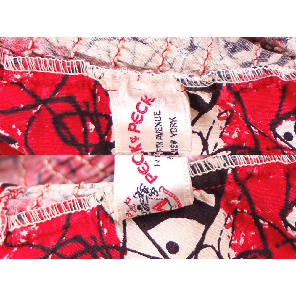 Vintage Culottes Dress Red/ Black Angel Fish Print Whimsical 1940s M-L