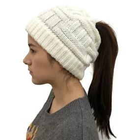 Women's Soft Knit Ponytail Beanie Winter Hat