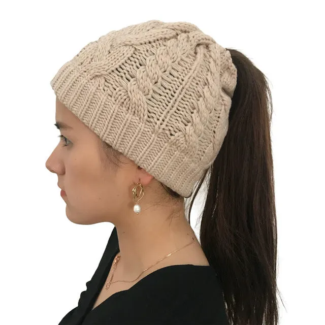 Women's Soft Knit Ponytail Beanie Winter Hat