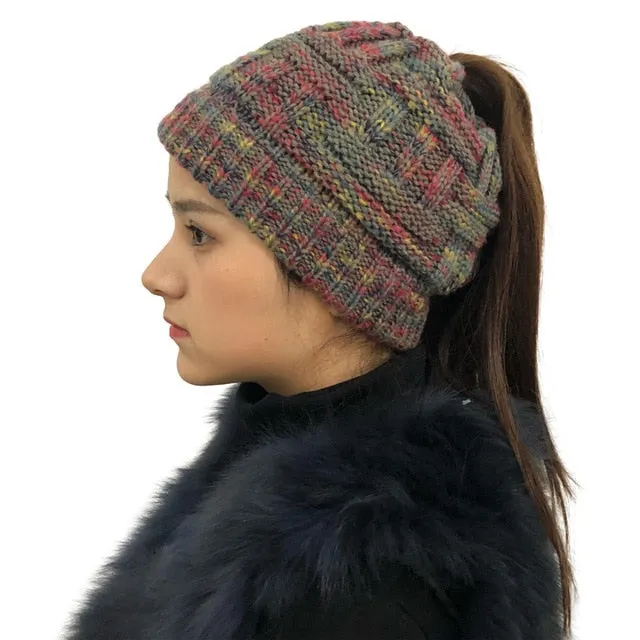Women's Soft Knit Ponytail Beanie Winter Hat